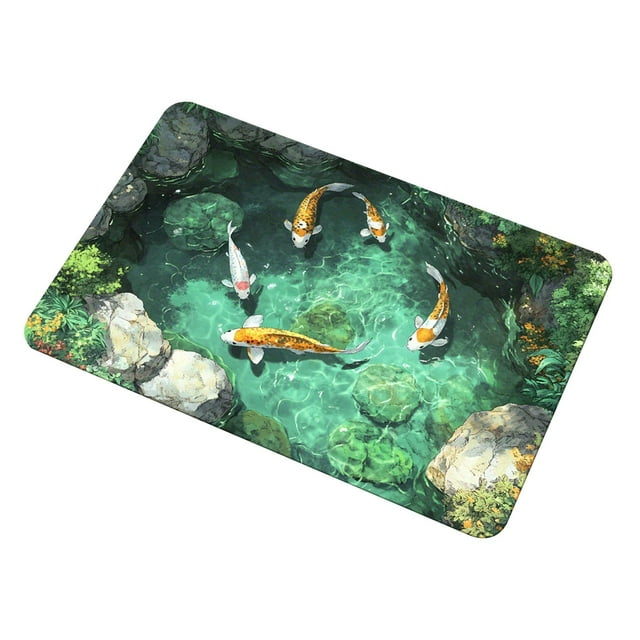 40*60Cm 3D Visual Floor Mat - 7, 3D Stereo Pond Diatomaceous Earth Rug Entryway Non Absorbent Mat Bathroom/Kitchen Oil Proof Foot Mat Realistic Decor Mat, 1 Rug