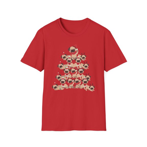 Pug Christmas Tree, Gildan Unisex Softstyle T-Shirt, Christmas Tee, S-3XL