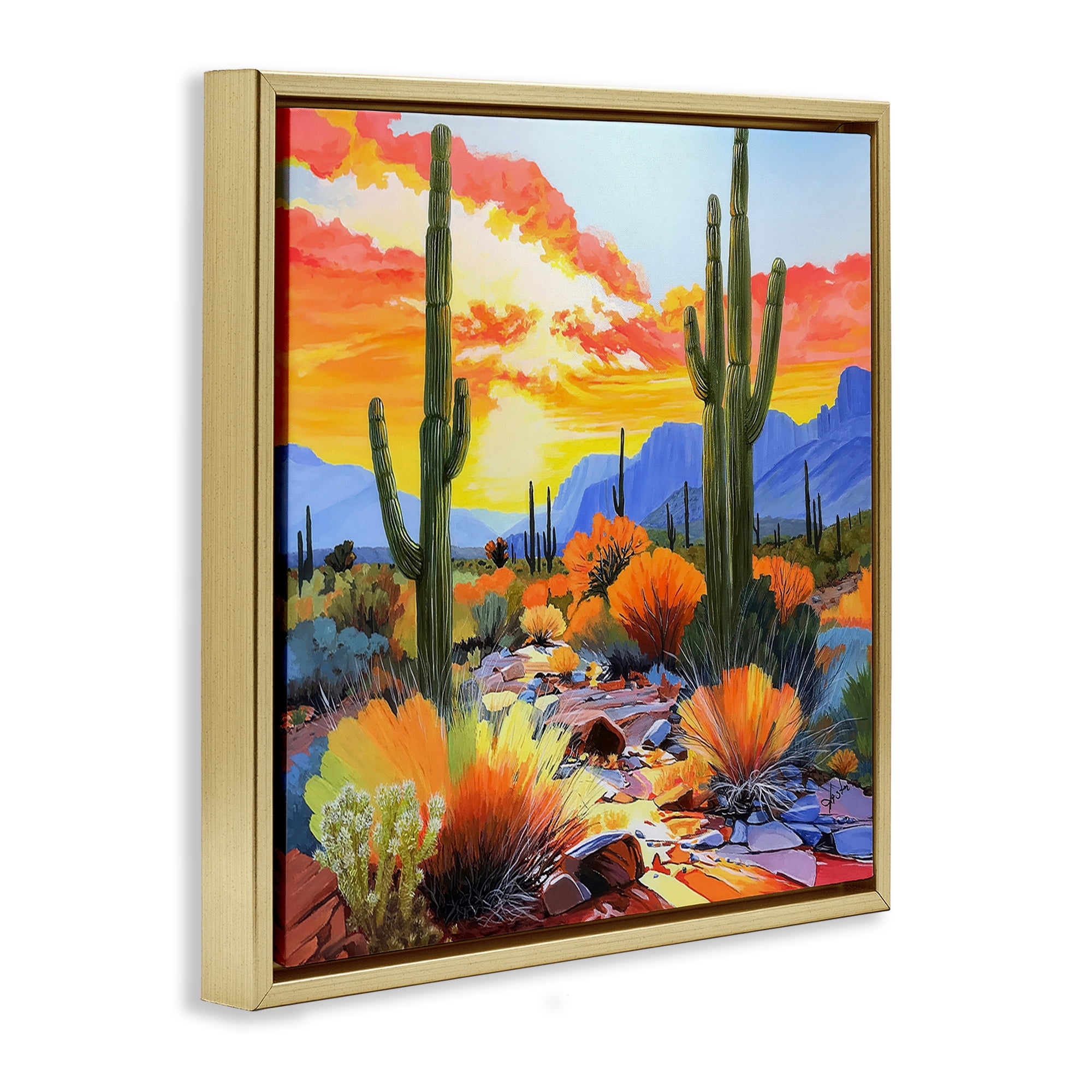 Stupell Industries Desert Splendor Cacti Gold Framed Floater Canvas Wall Art, design by John Jaster