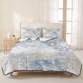 thumbnail image 3 of Full Quilt Set 78''x90'', Blue Beige Floral Lightweight Summer Bedspread Coverlet Set with 2 Pillow Shams, Vintage Smear Abstract Art Breathable All Season Quilt Bedding for Bedroom/Guest Room, 3 of 9