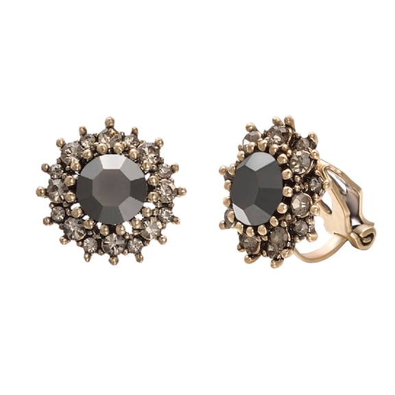 Yoursfs Vintage Black Clip on Earrings For Women And Men Round Black Zirconia CZ Halo Earring Clip on Gold Plated Non Pierced Ears