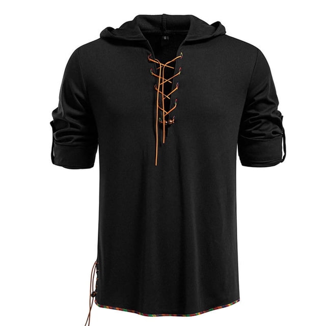pstuiky Camisas suaves de manga larga para hombre, Top informal con capucha y cordón de manga larga de color liso a la moda para hombre Tops casuales para hombres xl