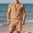 thumbnail image 2 of FRSASU Men's Cotton Linen Sets 2 Piece Outfits Button Down Tank Tops Summer Beach Casual Short Sleeve Hippie Shirts Matching Shorts Set Yellow, 2 of 9