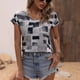 thumbnail image 4 of Camiseta informal de cuello redondo transpirable para mujer, gris claro, talla M, camiseta de manga corta con estampado geométrico de verano, 4 of 7