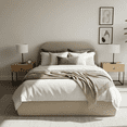 thumbnail image 1 of Placida Decor Luna Lit Plateforme Grand avec Rangement Relevable, Rembourrage en Bouclé Beige, Tête de Lit Courbée, Cadre en Métal et Base à Lattes, 1 of 10