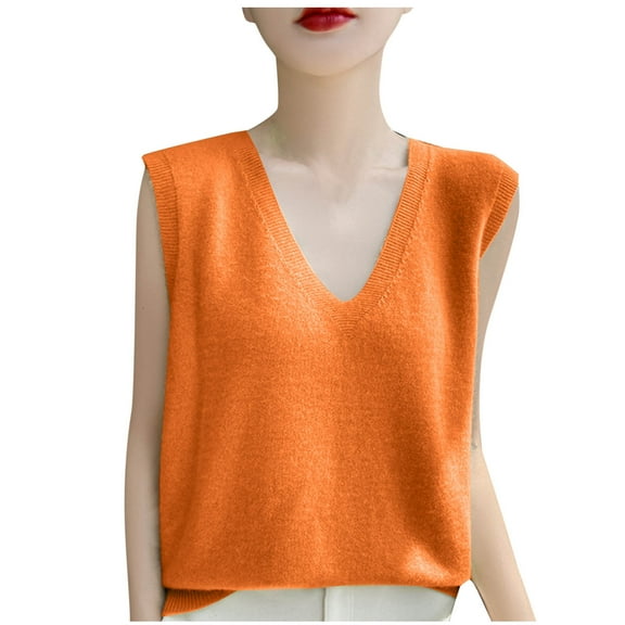 Youyipin Womens Tank Tops Women's V Neck Sleeveless Pullover Knitwear Tops Casual Trendy Solid Color Crop Knitted Sweaters Vests Tank Top For Women