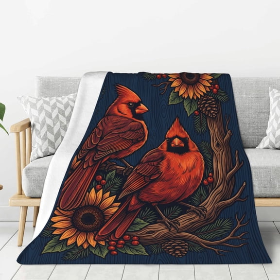 Cardinal Blanket, Winter Bird Wildlife Throw, Soft Fuzzy Flannel Fleece, Thanksgiving & Christmas Gift, Bed Decor 50x40