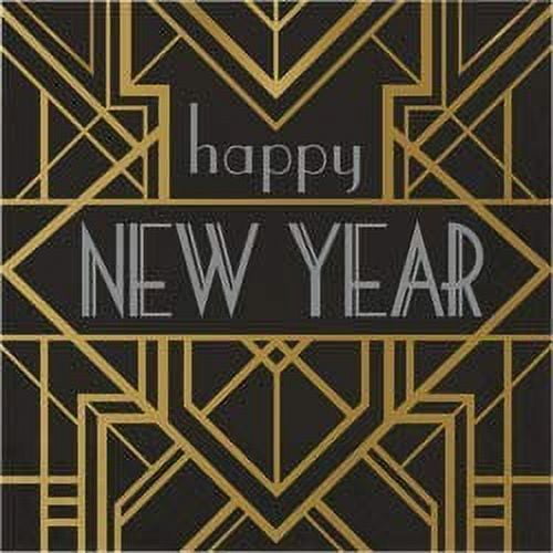 Creative Converting 346109 Happy New Year Lunch Paper Napkins, Black/Gold, 6.5", 16 Ct.