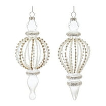 Melrose Jeweled Glass Christmas Finial Drop Ornaments - 7.25" (180mm) - Clear and Gold - 6ct