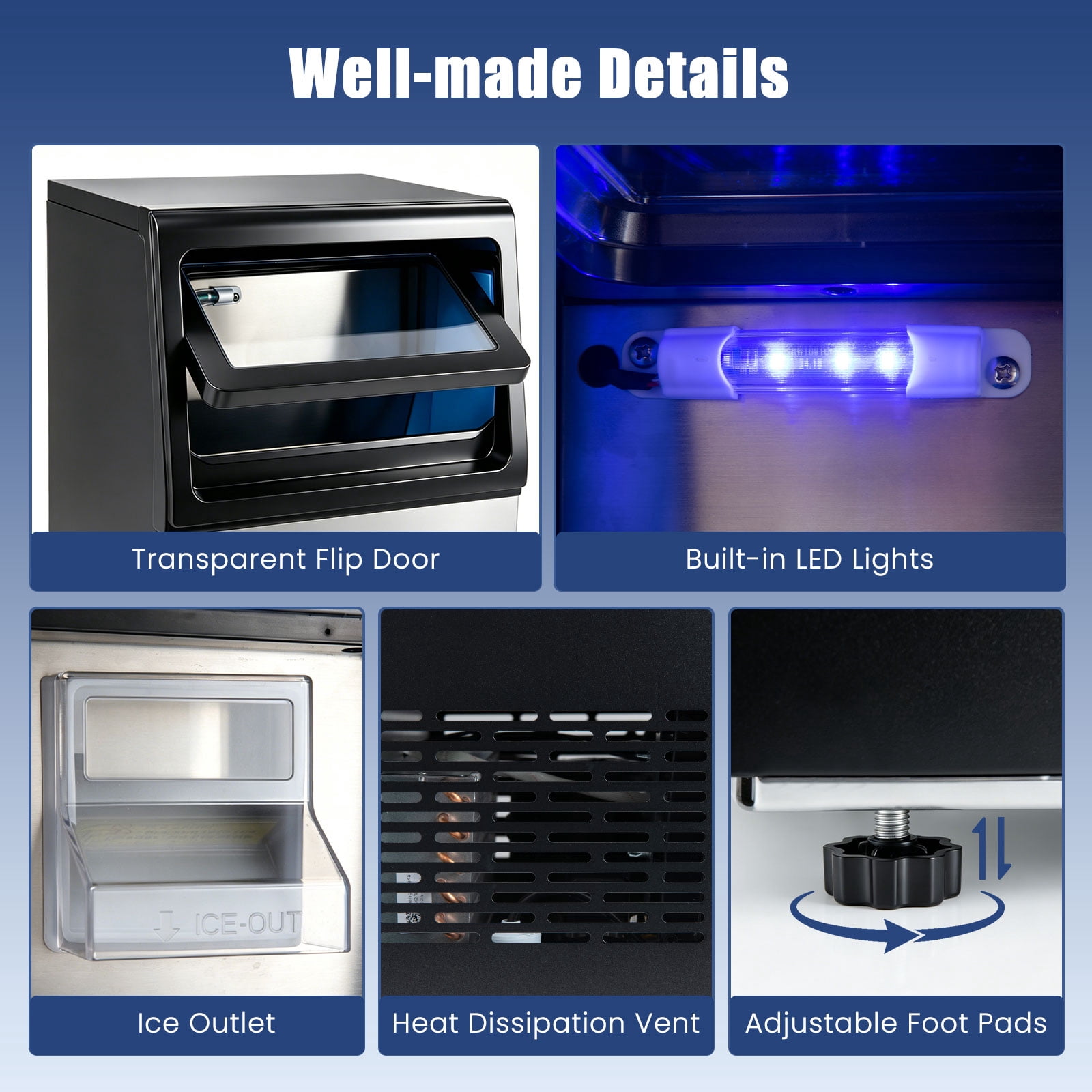 Costway Commercial Nugget Ice Maker, 90 LBS/24H Freestanding Undercounter Ice Machine