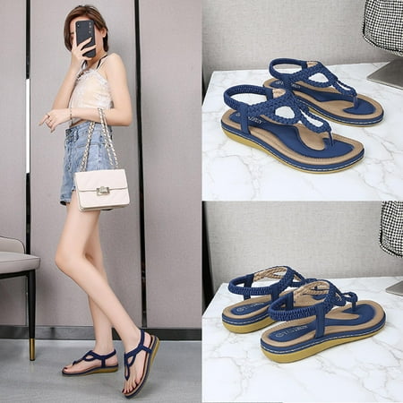 

Binmer Summer Women Sandals Casual Style Flat Sole Big Size Woven Flip-Flops Shoes