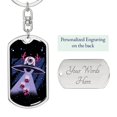 thumbnail image 2 of Santa Alien Stainless Steel or 18k Gold Premium Swivel Dog Tag Keychain, 2 of 10