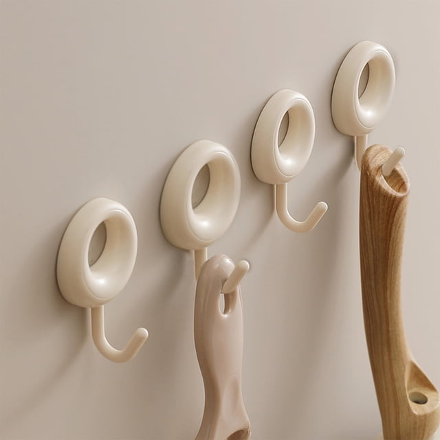 Ganchos de pared adhesivos resistentes | Sin perforaciones, resistentes a los daños | Ganchos de alta resistencia para baño, cocina y dormitorio | Blanco, gris y beige (paquete de 4)