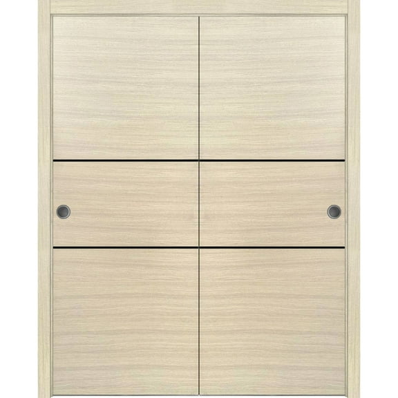 Sliding Closet Bypass Doors 36 x 80 inches | Planum 0014 Natural Veneer with Frosted Glass | Sturdy Rails Moldings Trims Hardware Set | Wood Solid Bedroom Wardrobe Doors