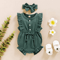 thumbnail image 2 of Happy Town Infant Baby Girls Summer Clotehs Ruffled Sleeveless Romper 0-24M Casual Jumpsuit With Headband, 2 of 6