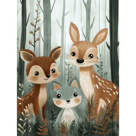 Cute Forest Animals Canvas Print/Wall Art, Suitable for Living Room, Bedroom, Nursery, Office, and Hallway Decoration.