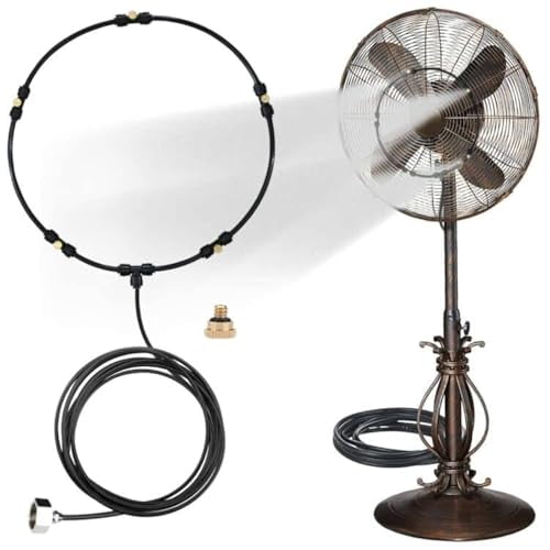 Outdoor Misting Fan Kit for a Cool Patio Breeze,Water Mister Spray for Cooling Outdoor,19.36FT (5.9M) Misting Line 5 Brass Mist Nozzles a Brass Adapter(3/4) Fit to Any Outdoor Fan