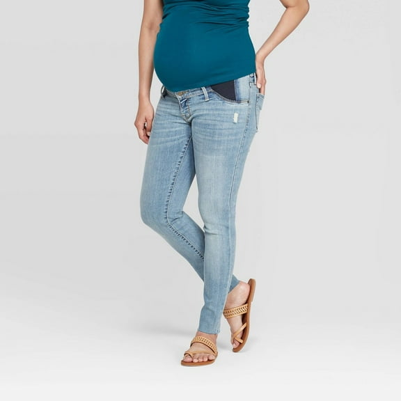 Under Belly Raw Hem Skinny Maternity Jeans - Isabel Maternity by Ingrid & Isabel Light Wash 10