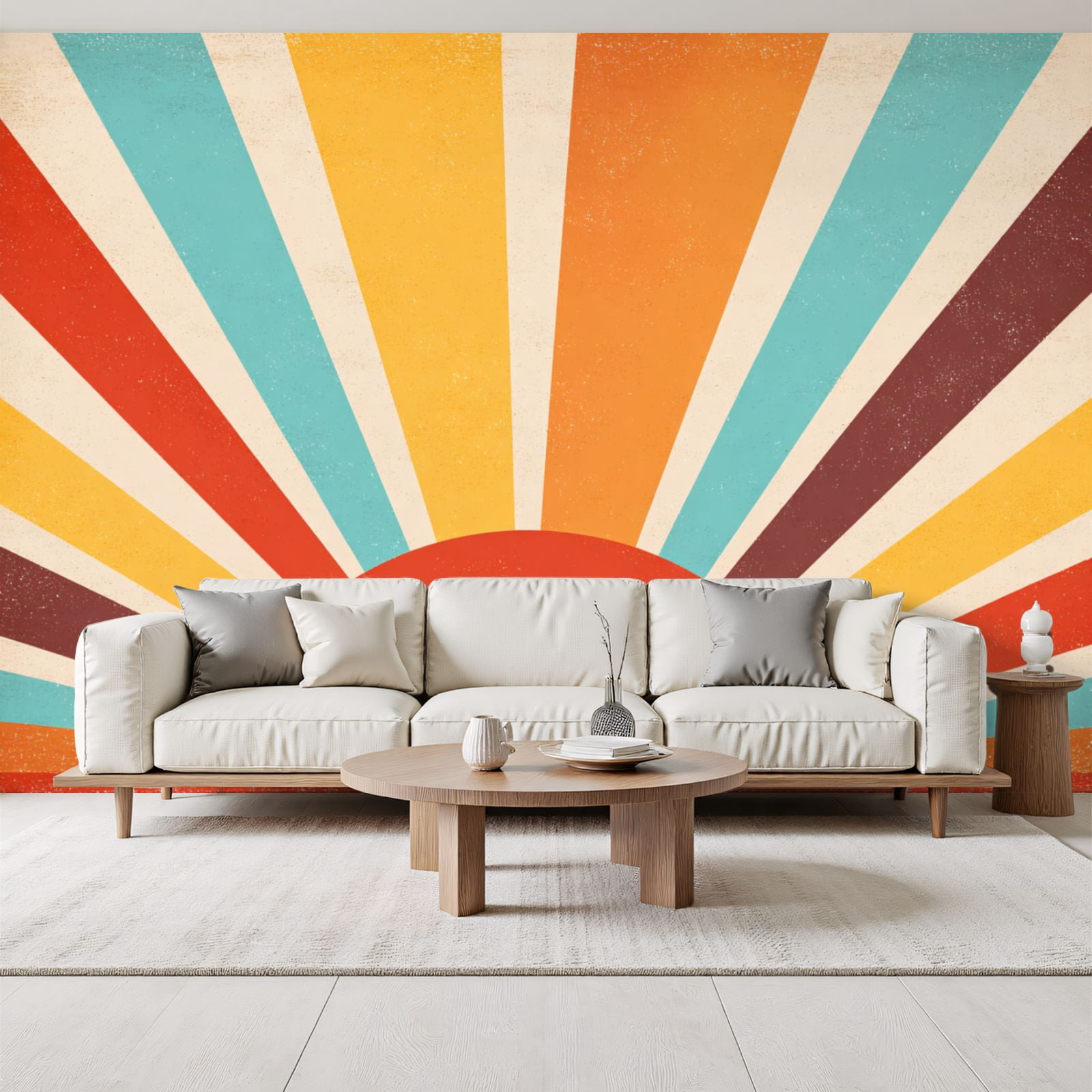 Wallpaper Vintage sun retro Colourful grunge sunburst Peel and Stick Wall Murals 69"H x 96"W Removable PVC Wall Paper Self-Adhesive Wall Paintings Art Decor for Bedroom Living Room