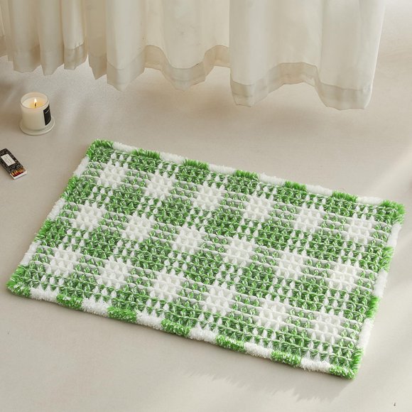 Alfombra de baño TYUU Waffle verde y blanca, 60 x 40 cm, absorbente