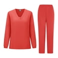 thumbnail image 6 of Yeaiivve 2 Piece Scrubs for Women Long Sleeve Moisture-Wicking Workwear Set Stretch V Neck Scubs Tops and Scrub Pants Jogger with Pockets Orange,XL, 6 of 6