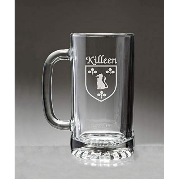 Killian Irish Coat of Arms Glass Beer Mug (Sand Etched)
