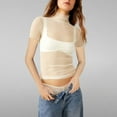 thumbnail image 3 of Posijego Mesh Tops for Women Mock Turtleneck Short Sleeve T-Shirts See Through Trendy Club Going out Shirts, 3 of 6