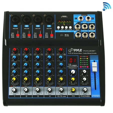 Pyle Professional Audio Mixer Sound Board Console - Desk System Interface with 6 Channel, USB, BT, MP3 Computer Input, 48V Phantom Power, Stereo DJ Streaming & FX16 Bit (Best 2 Channel Audio Interface)