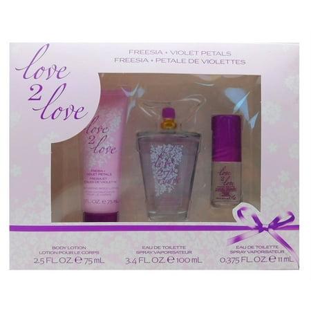 - Love 2 Love Freesia + Violet Petals Gift Set: Body Lotion 2.5 Fl Oz., Eau De Toilette 3.4 Fl Oz., Eau De Toilette .375 Fl Oz.