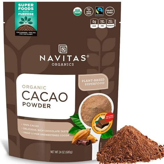"BcTlyInc Cacao Powder, 24 oz. Bag, 45 Servings Organic, Non-GMO, Fair Trade, Gluten-Free"