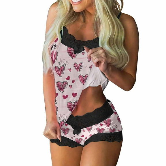 Women Pajama Sets Valentines Sleepwear for Women Lace Nightwear Lace Pajamas Cami Tops Shorts Set 2 Piece Nightwear for Party Silk Nightgown for Women Multicolor M