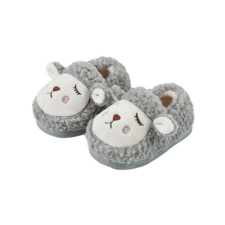 

Woobling Boys Lightweight Warm Slides Flat Home Soft Closed Toe Fuzzy Shoes Gray Lamb 6.5C