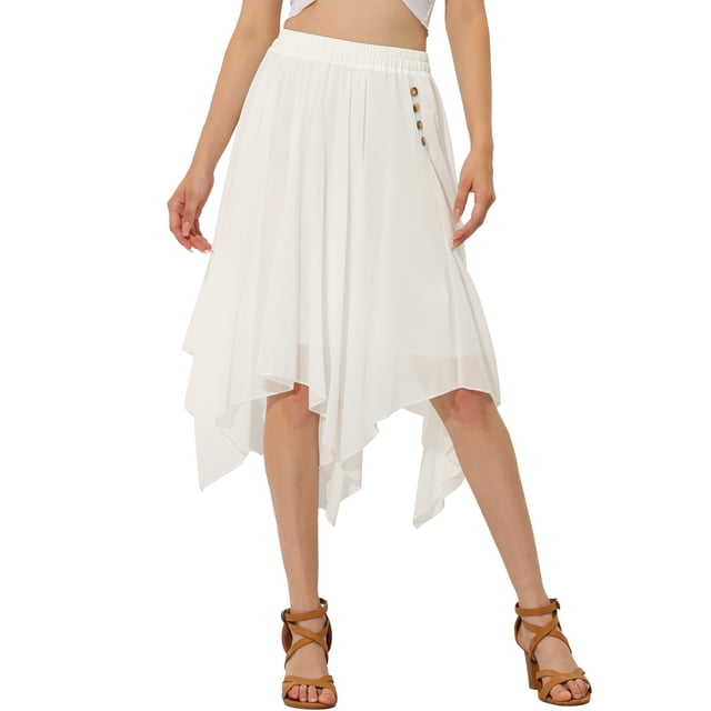 Unique Bargains Jupe Midi Mouchoir Taille Élastique pour Femmes, Blanc, m