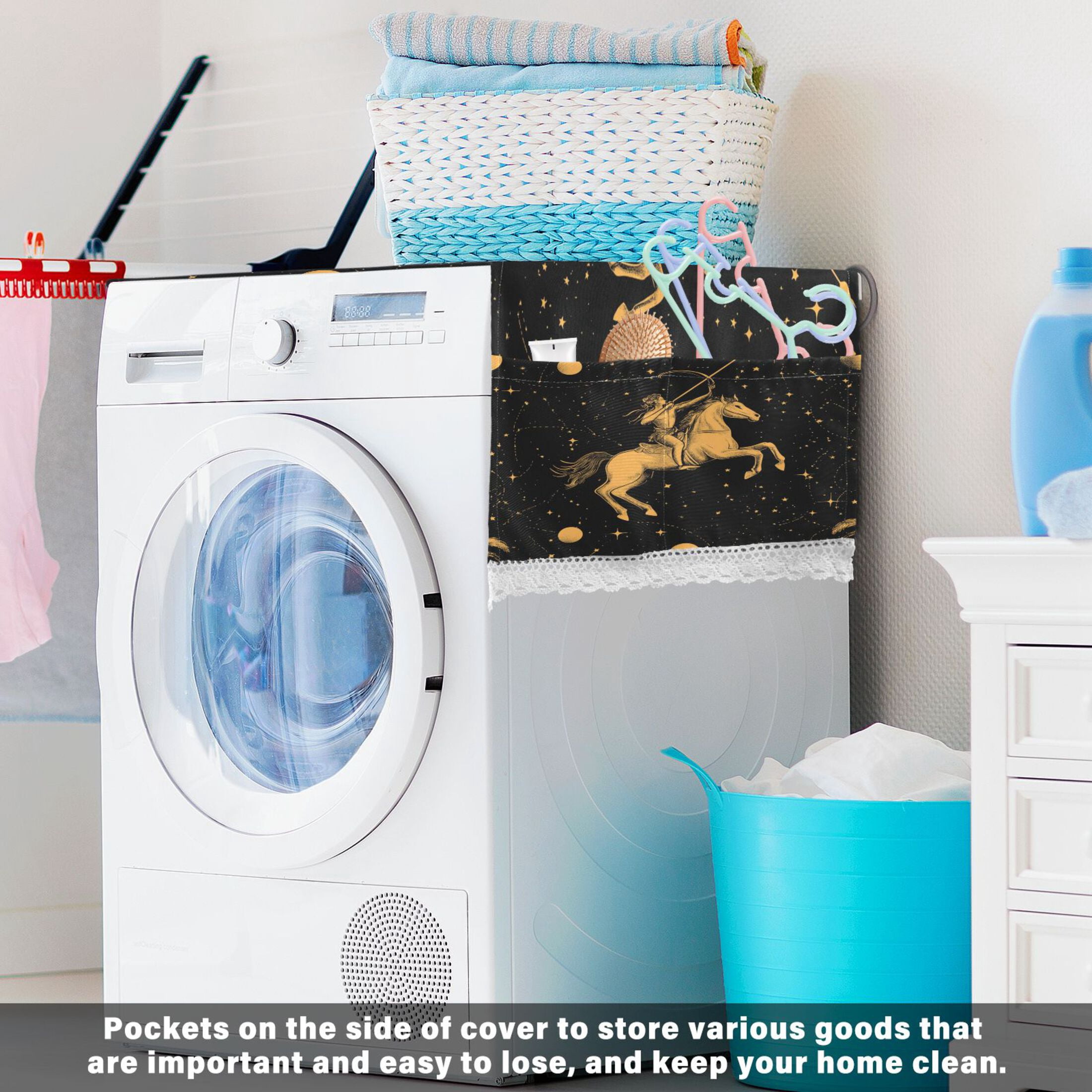 Sagittarius PatternWasher and Dryer Covers Dust-Proof and Oil Resistant Fridge Cover with 4 Storage Pockets Washing Machine Top Cover for Laundry Kitchen Home 51.2 x 22 In