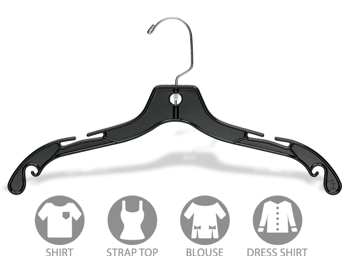 Matte Black Plastic Top Hanger, Space Saving Hangers with Notches and 360 Degree Chrome Swivel Hook, 50 Pack