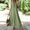 thumbnail image 2 of Evdexr Cotton T-Shirt Dress Women Linen Maxi Shirt Dress V Neck Flowy Solid Colour Short Sleeve A-Line Dresses Flowy Plus Size Loose Casual Dress with Pockets Green M, 2 of 7