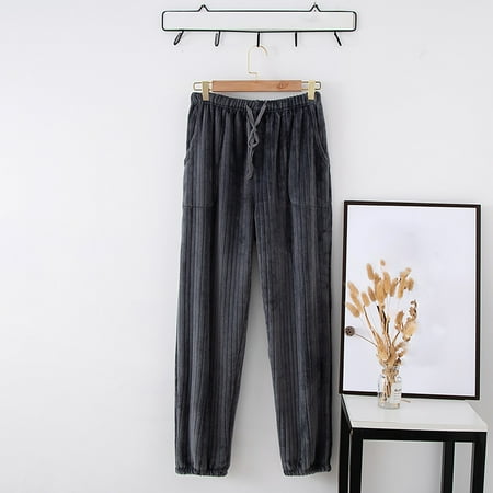 

MRULIC pants for women Women s Pajama Pants Autumn And Winter Flannel Wide Mouth Trouser Large Size Loose Warm Thick Coral Home Pajamas Grey + XXL