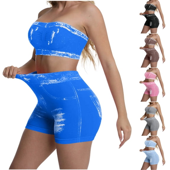 Idoravan yoga two piece set for women shorts Fahion Women's 2 Piece Sleeveless Crop Tops Cropped Pants Set Solid