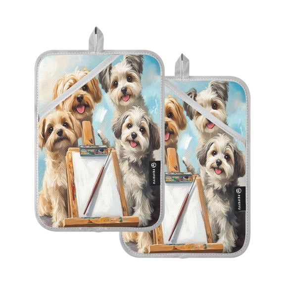 BZSMCE Pot Holder Oven Mitts Cooking baking Dogs Drawing Board Creative Pattern Size:7x9.8in