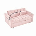 thumbnail image 4 of 55.51 inch versatile foldable sofa bed in 3 lengths, modern sofa sofa sofa velvet pull-out bed, adjustable back and with USB port and ashtray and swivel phone stand (PINK), 4 of 7