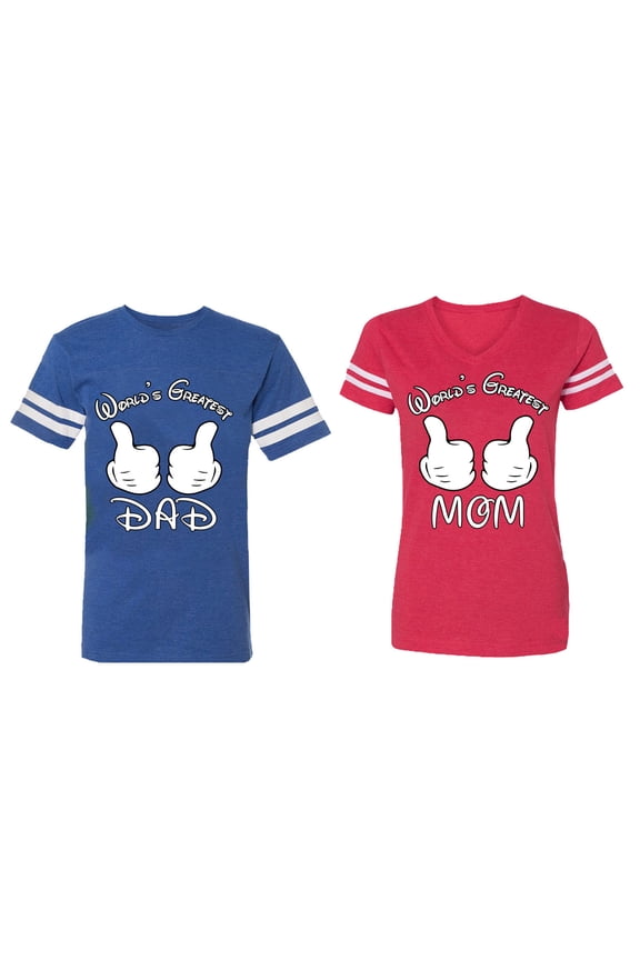 World's Greatest Dad Mom Matching Couple Cotton Jerseys (Men Royal / Women Red) (Men M / Women M)