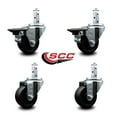 thumbnail image 2 of 3 Inch Soft Rubber Wheel Swivel 3/4 Inch Square Stem Caster Set 2 Brakes SCC, 2 of 2