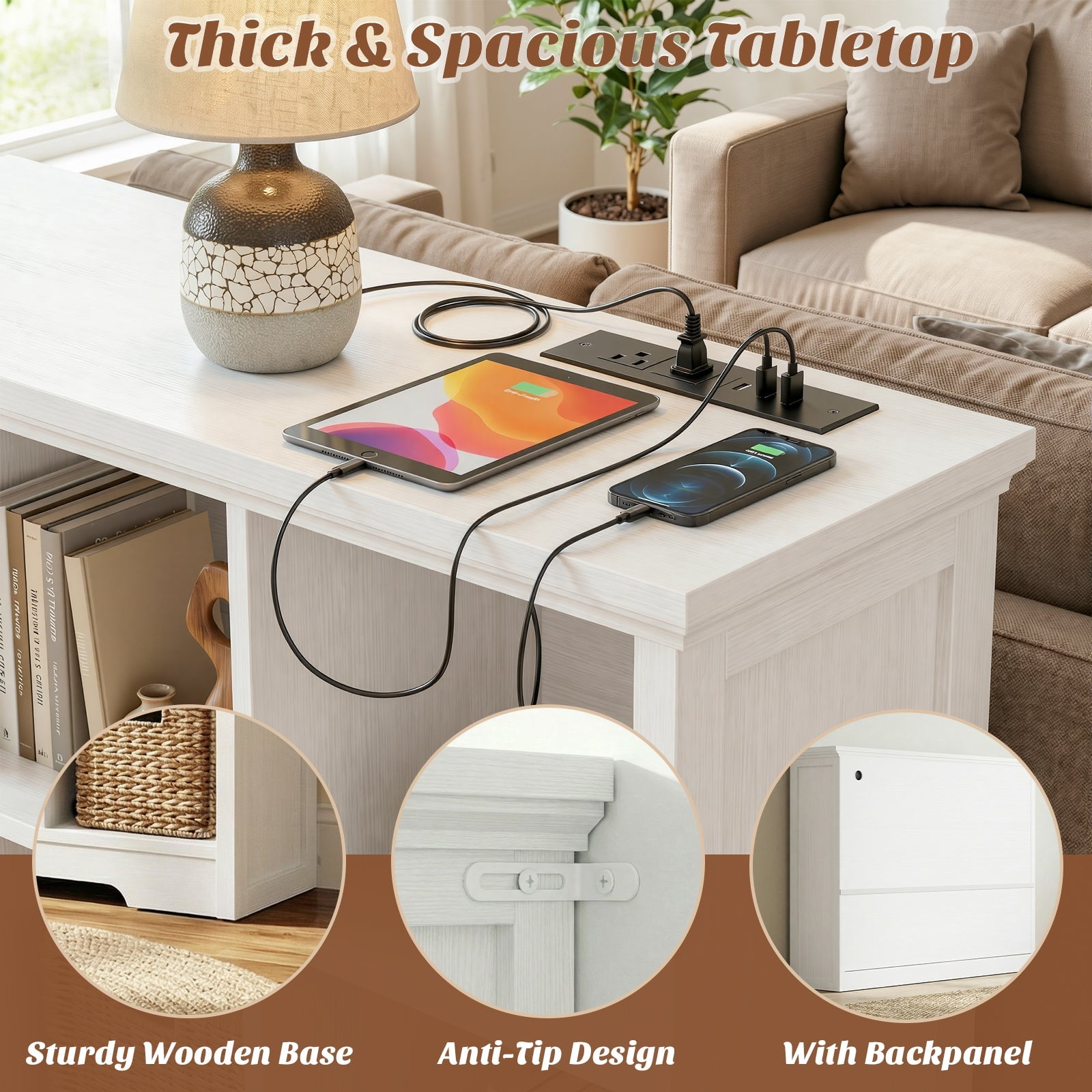 Homieasy 9 Cube Storage Organizer with Charging Station, 41'' Tall Wooden Cube Bookcase for Living Room, Bedroom, White