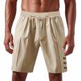 thumbnail image 2 of Mens Elástico de la Cintura Pantalones Cortos Color Sólido Botón Cordón Pantalones Cortos de Lino, Versátil Moda Pantalones Casuales para los Hombres, Lavado a Mano Primavera Verano, 2 of 3