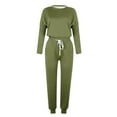 thumbnail image 4 of Scyoekwg Womens 2 Piece Outfits Sweatsuit Crewneck Long Sleeve Tops Elastic Waist Jogger Pants Workout Outfits Fall Outfits Solid Color Casual Fashion Loose Sweatsuits (Army Green,XL), 4 of 5