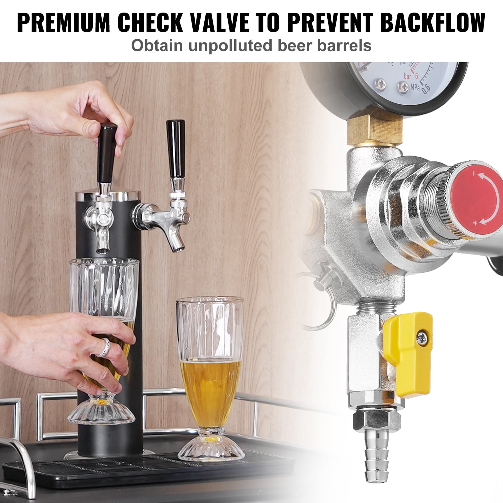 KFFKFF Draft Beer Homebrew CGA320 CO2 Regulator Gauge with Check Valve