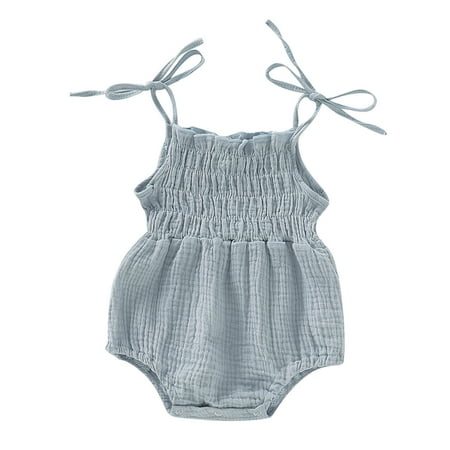 

Jalioing Toddler Baby Girls Cami Rompers Adjustable Camisole Overalls Sleeveless Pleated Infants Bodysuits (6-12 Months Gray)
