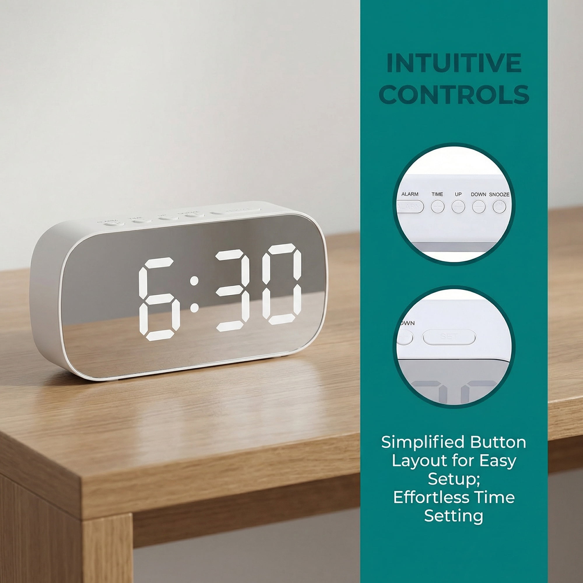 Unique Bargains Mirror Dimmable Loud Alarm Clock with Large Numbers 5.1" x 1.4" x 2.6"