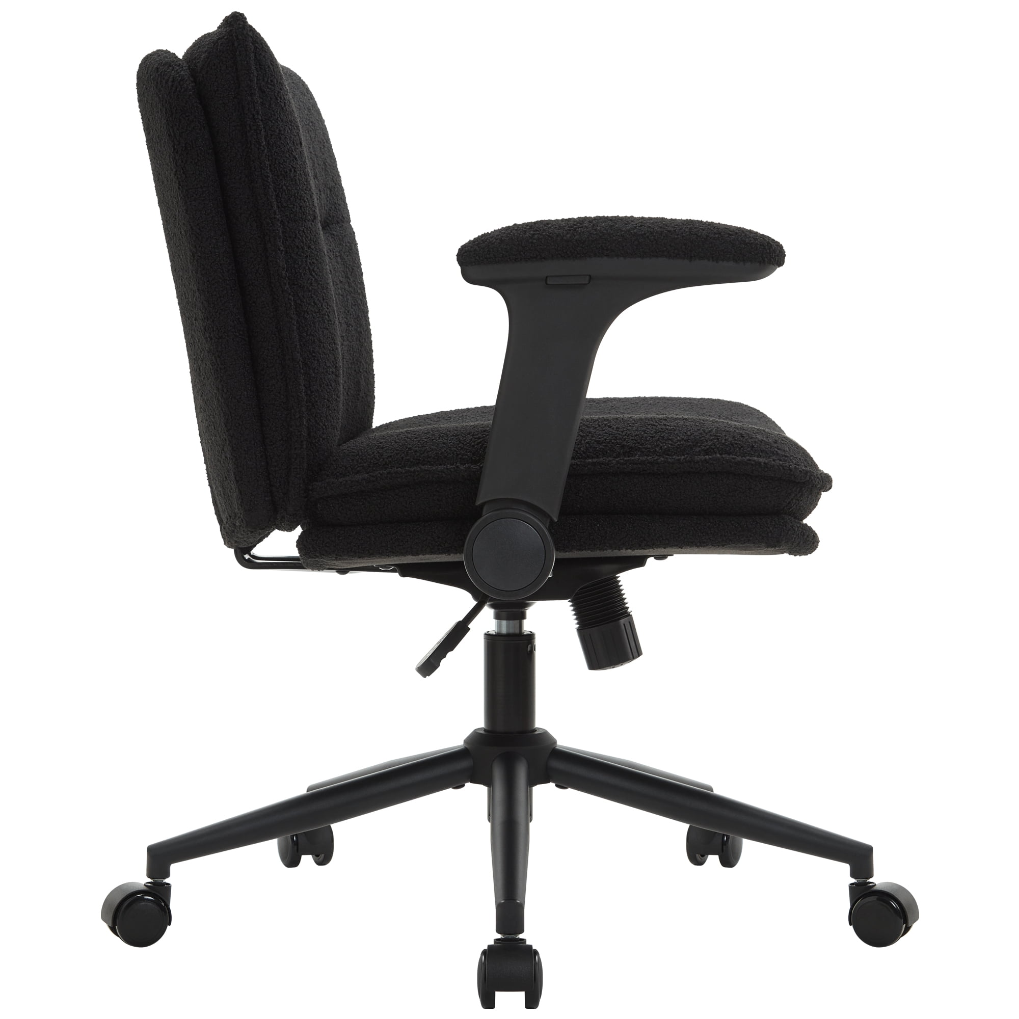 Black Cross Legged Office Chair with Flip-Up Arms and Wheels with Wide Seat, Fabric Ergonomic Adjustable Height Desk Chairs, Swivel Chair for Home Office