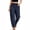 Navy, variant on Women's Wide Leg Cropped Pants, Casual Elastic Drawstring Waisted Pants With Pockets, Harem Style Trousers,Navy,XL